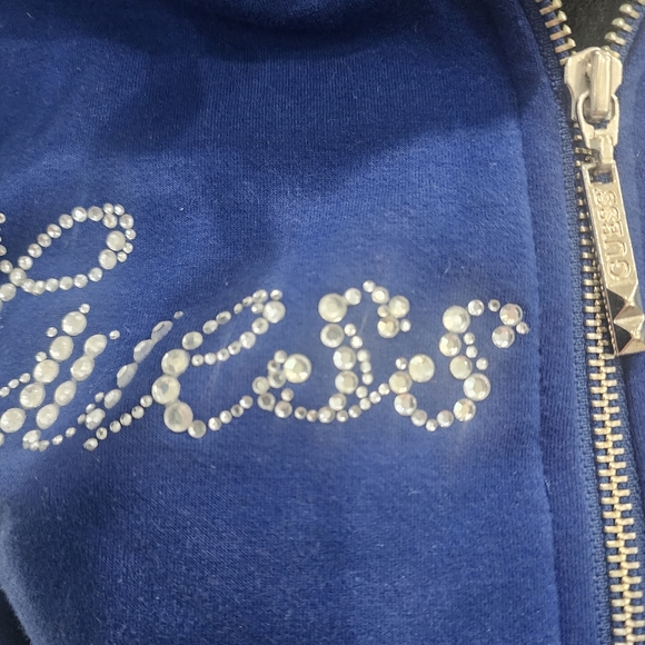 [ Guess Jeans]Royal blue,CUTEST, ZIP UP, HOODED JACKET W/ LACE TIES & RHINESTONE - Picture 3 of 16